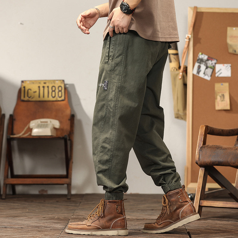 直筒垂感純棉春季美式復古工裝褲運動收腿褲