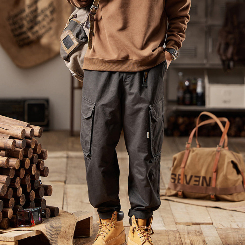 拼接大口袋工裝褲美式復古寬松直筒休閑褲