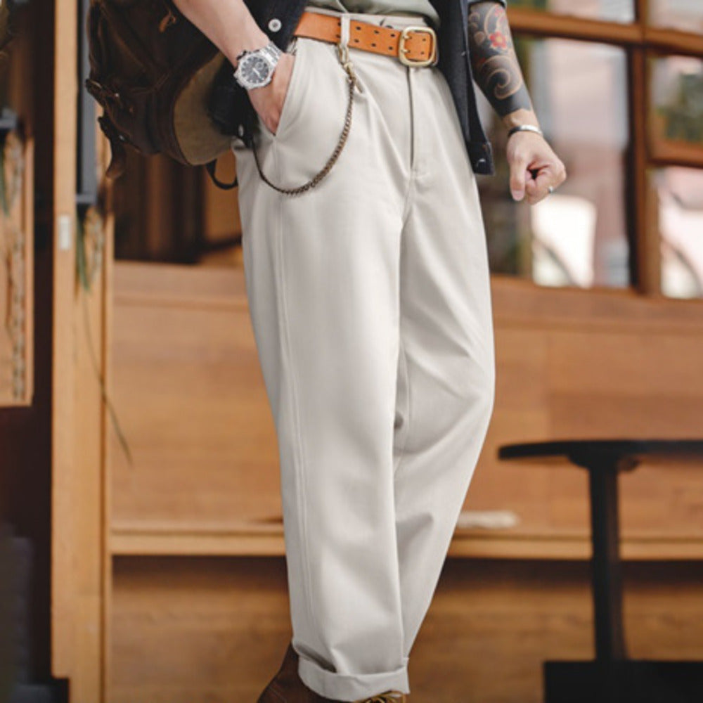 美式復古那不勒斯長褲設計感紳士巴黎扣直筒休閑褲