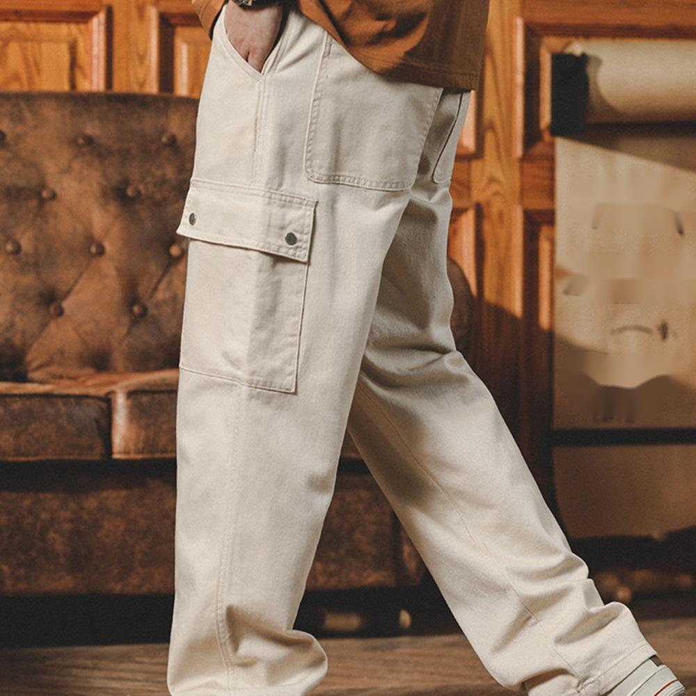 復古直筒工裝褲男潮牌寬松闊腿褲子男款休閑長褲春秋季美式滑板褲