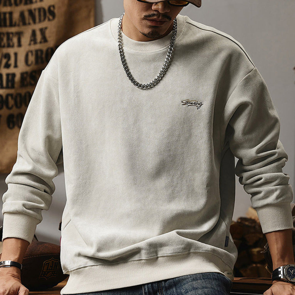 潮牌美式高級感衛衣男春秋季2024新款抓絨上衣休閑套頭衫