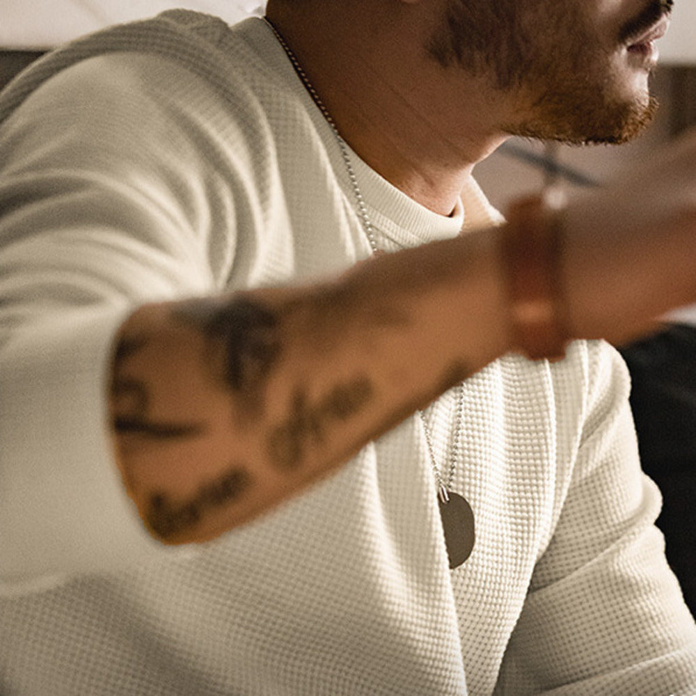 復古300g華夫格圓領T恤衛衣三本針長袖打底衫