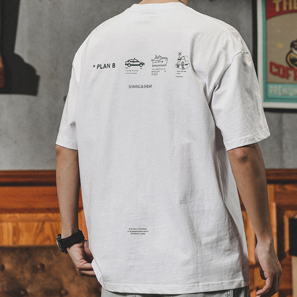 美式白色短袖t恤男夏季寬松大碼純棉潮牌百搭圓領半截袖體恤