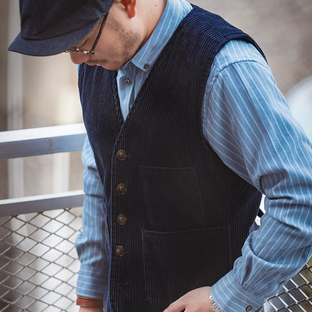 美式復古獵裝馬甲燈芯絨背心阿美咔叽坎肩外套