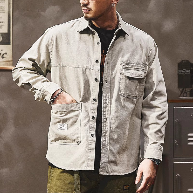 美式工裝復古高級感通勤襯衣阿美咔叽外套機能夾克