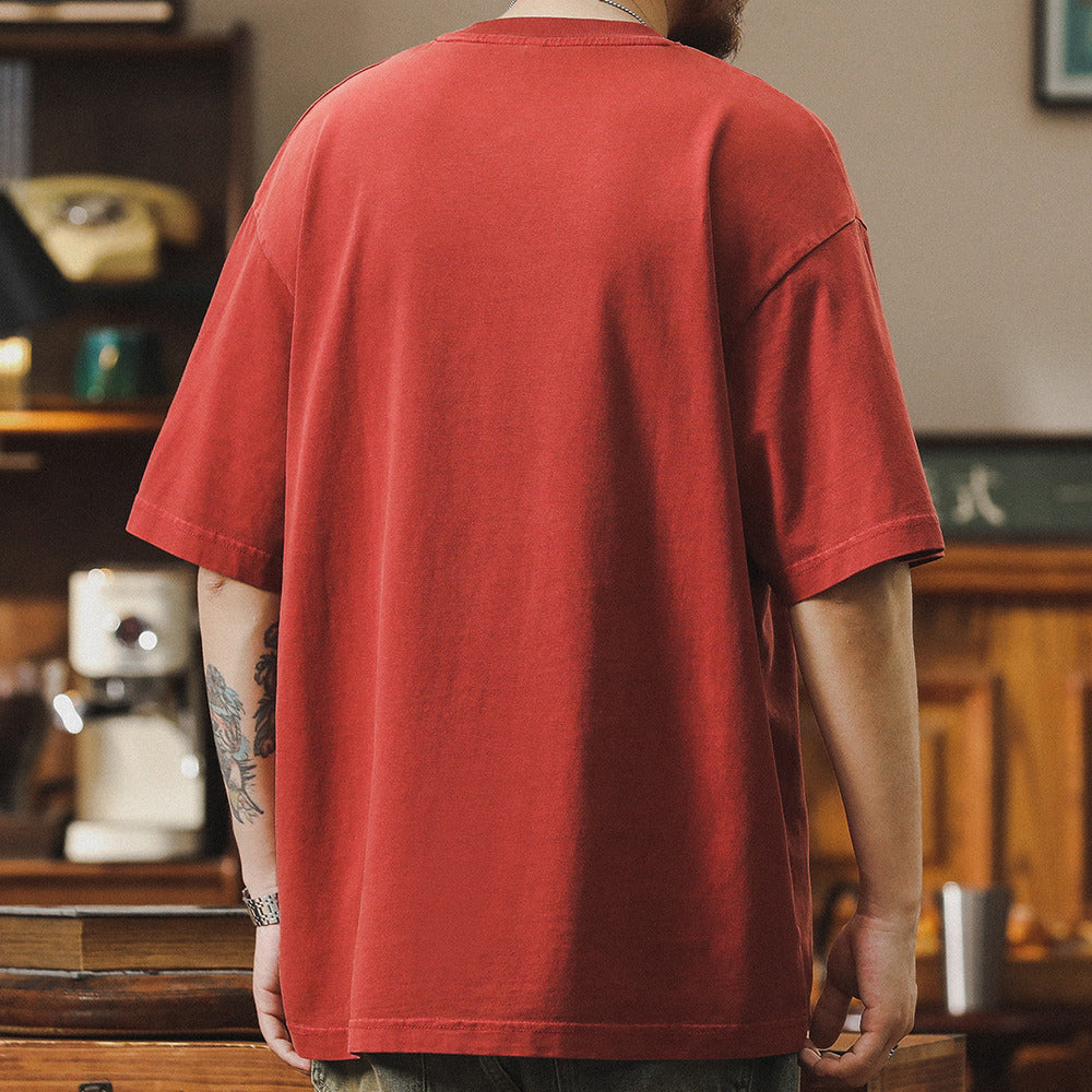 高級感男士t恤短袖2024新款夏季寬松上衣美式復古純棉體恤