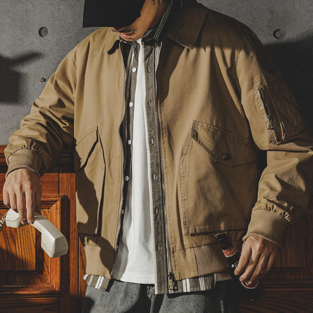 美式復古工裝外套男士春秋季寬松休閑翻領獵裝夾克