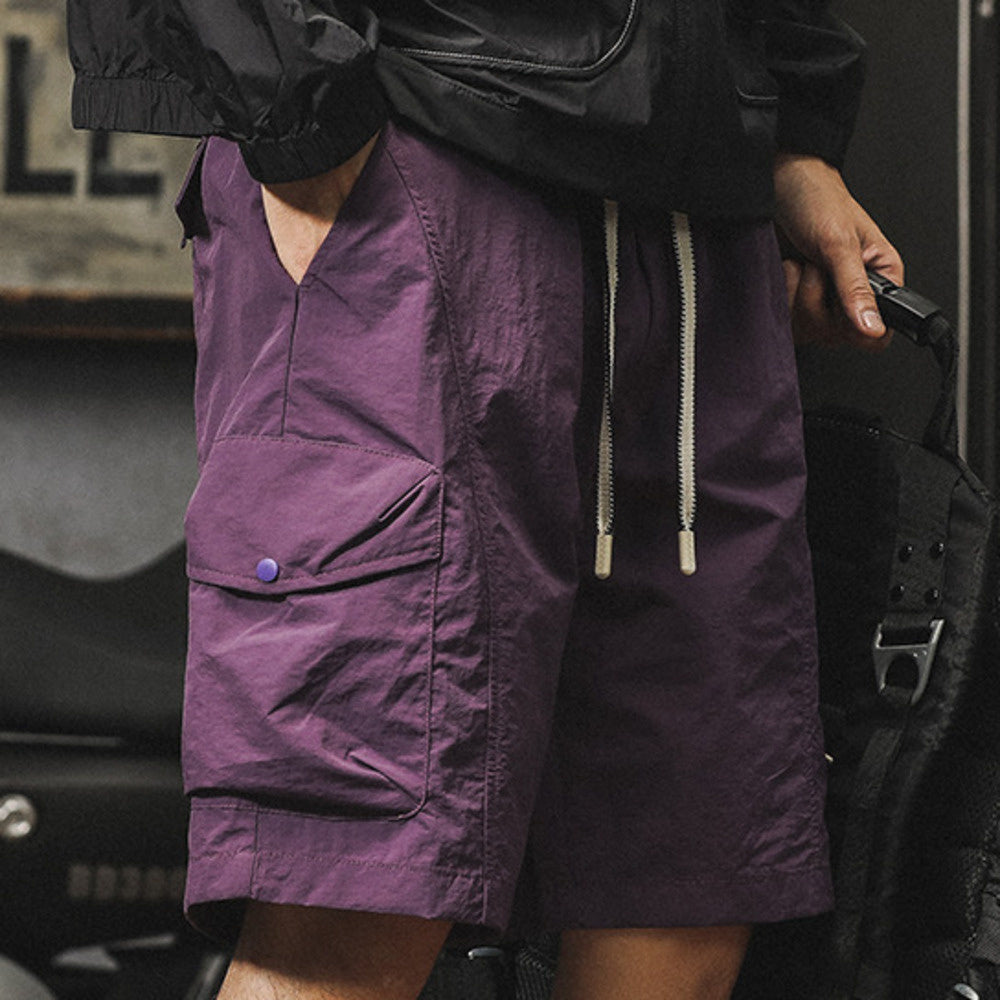 夏季新款男生褲子青少年寬松大碼速幹短褲潮牌工裝冰絲褲五分