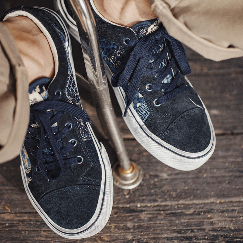 新款復古情侶帆布鞋腰果花板鞋潮古布印花低幫休閑鞋