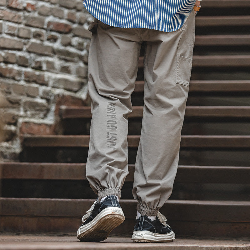 美式復古中腰黑色束腳褲抽繩哈倫休閑褲燈籠褲長褲