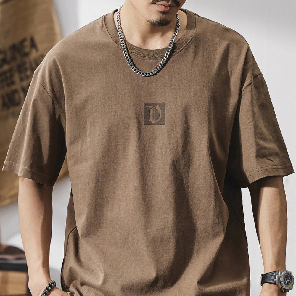 美式男士短袖t恤薄款復古字母印花半袖夏季純棉大碼圓領體恤