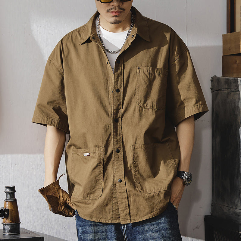 夏季戶外通勤半袖襯衣美式山系休閑大碼工裝上衣