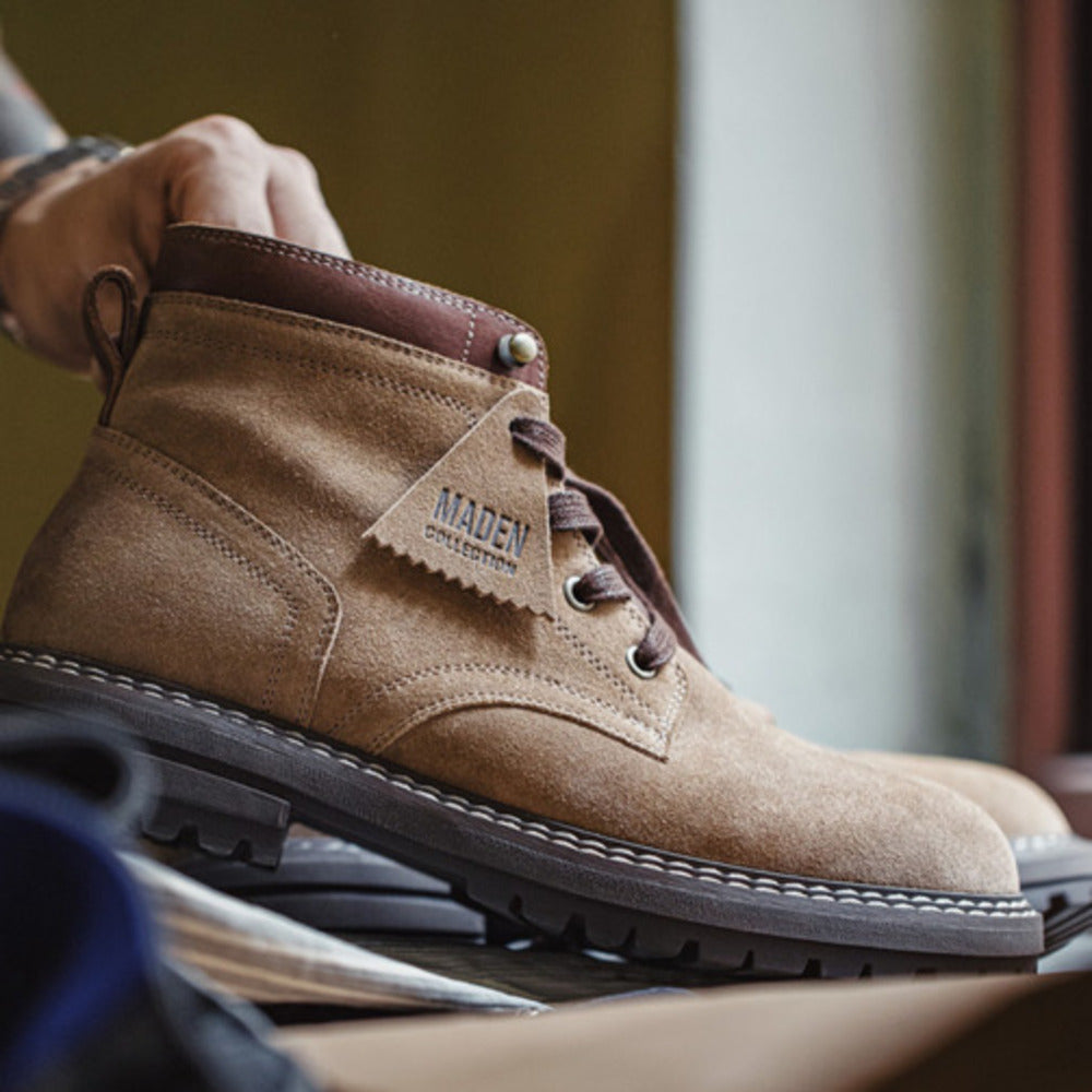 秋季新款美式工裝靴男復古中幫真皮馬丁靴戶外沙漠靴