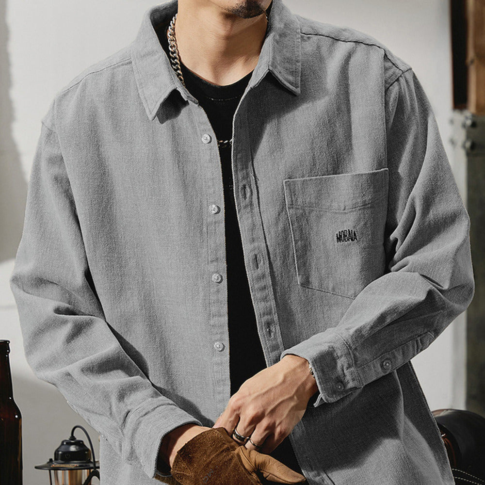 潮流襯衫高級感純棉長袖外套美式刺繡休閑工裝襯衣