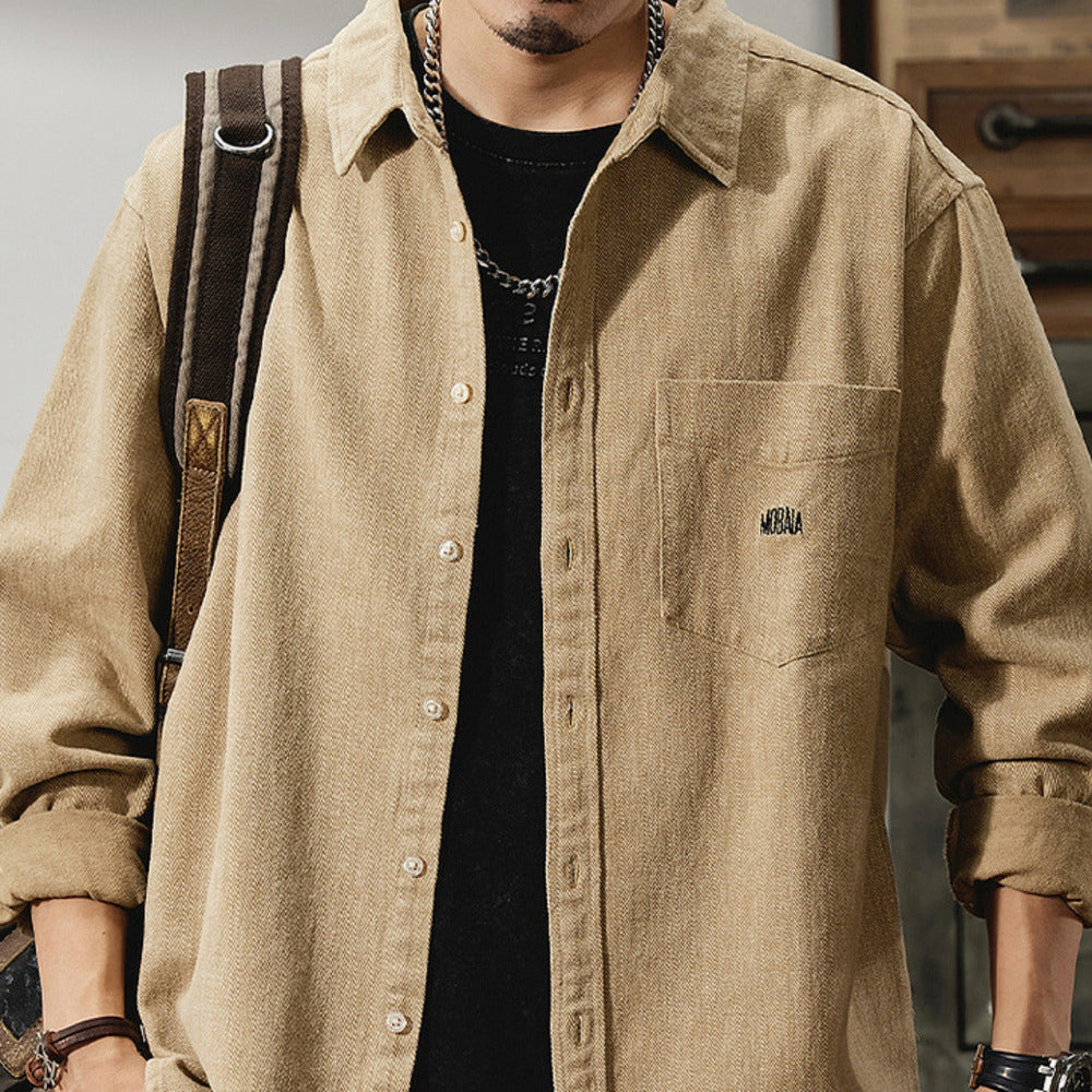 潮流襯衫高級感純棉長袖外套美式刺繡休閑工裝襯衣