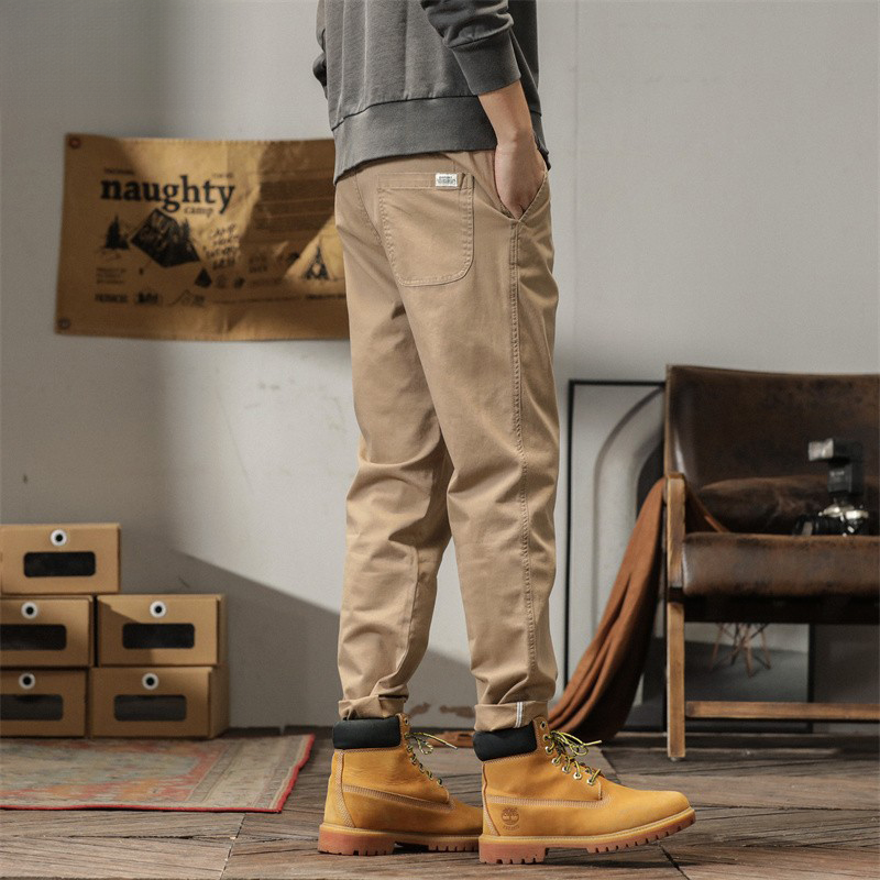 男款復古垂感軍綠色褲子美式男士卡其褲九分小西褲