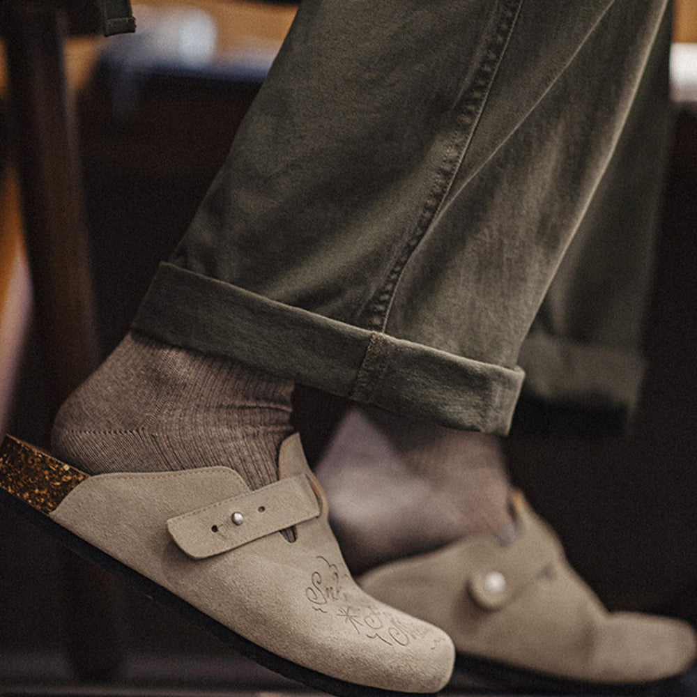 插畫版穆勒鞋半拖男夏季新款厚底外穿釣魚平底包頭涼拖鞋