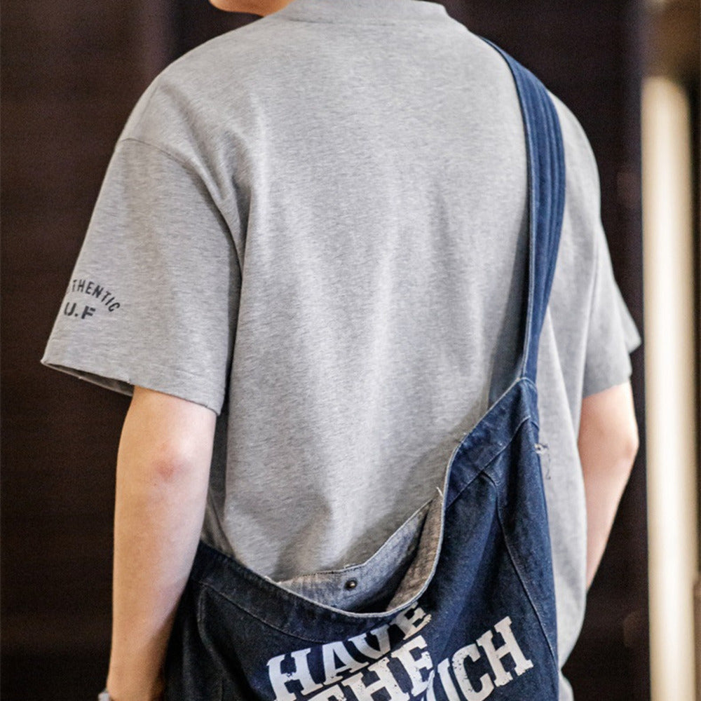 美式休閑刺繡徽章短袖t恤設計感純棉圓領五分袖Tee男夏季