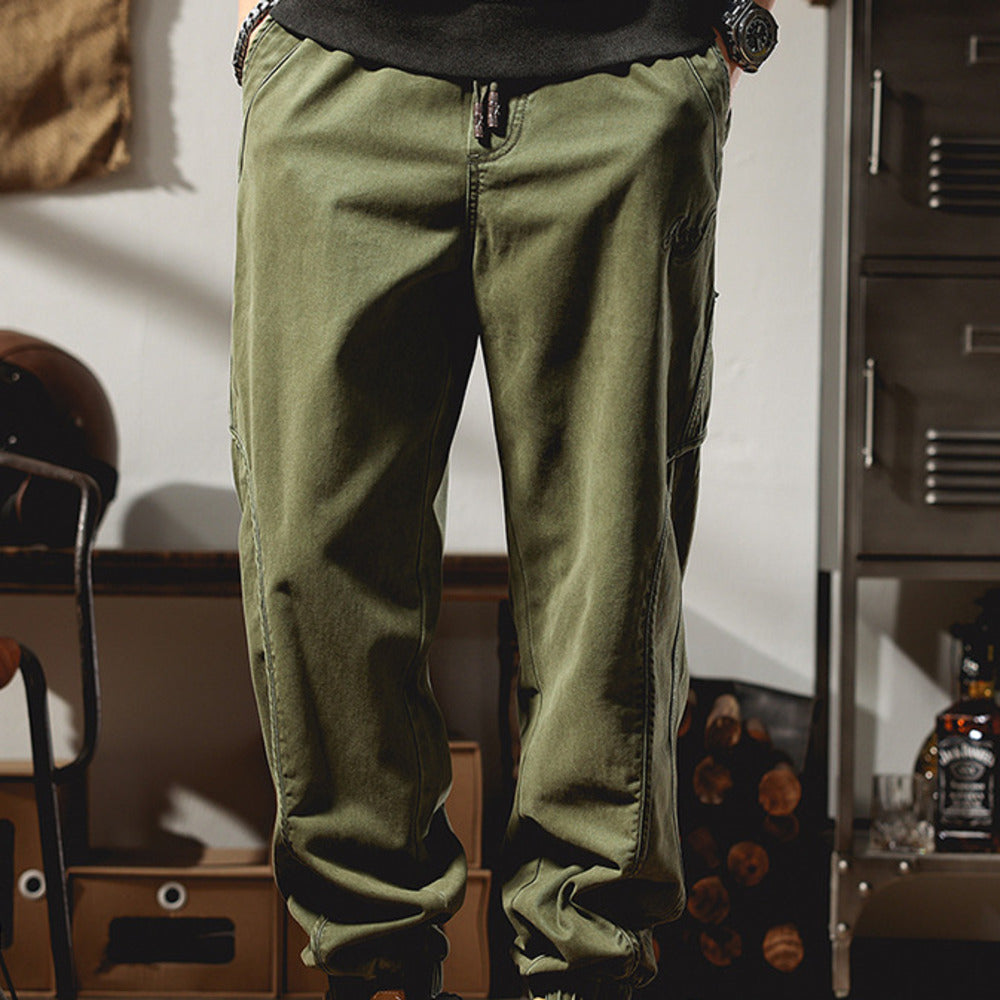 美式復古工裝男春季潮牌大碼寬松哈倫束腳休閑褲阿美咔叽男褲