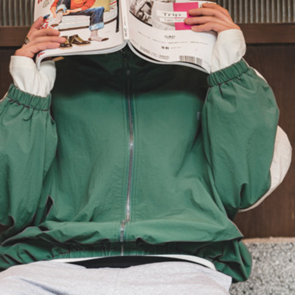 美式復古寬松可拆卸雙拉鏈夾克春秋短款拼色字母外套