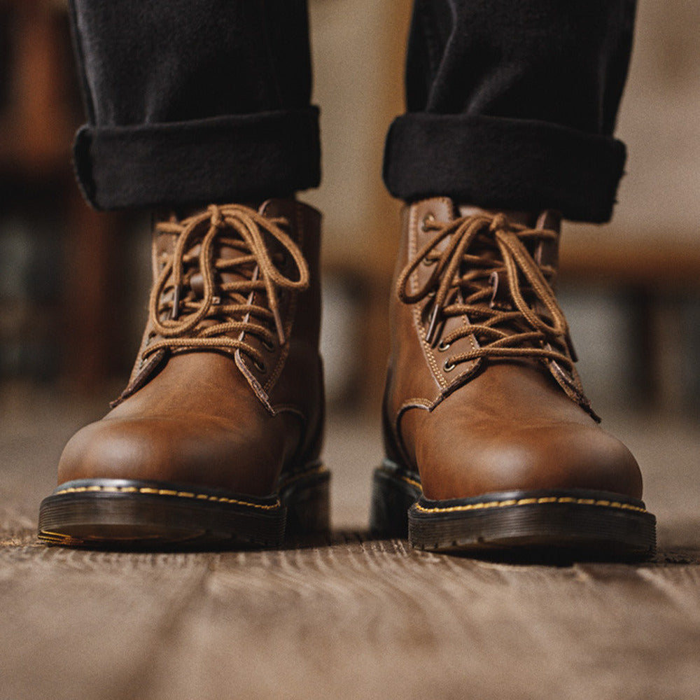 秋季馬丁靴高幫英倫風工裝靴中幫潮鞋男牛皮沙漠靴短靴子