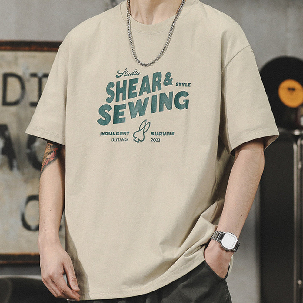 美式短袖T恤男2024夏季潮流百搭休閑五分袖體恤純棉潮牌男裝