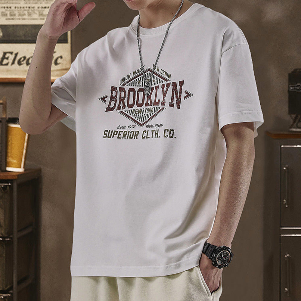 美式復古t恤短袖男夏季大碼純棉上衣字母印花260g半袖衫