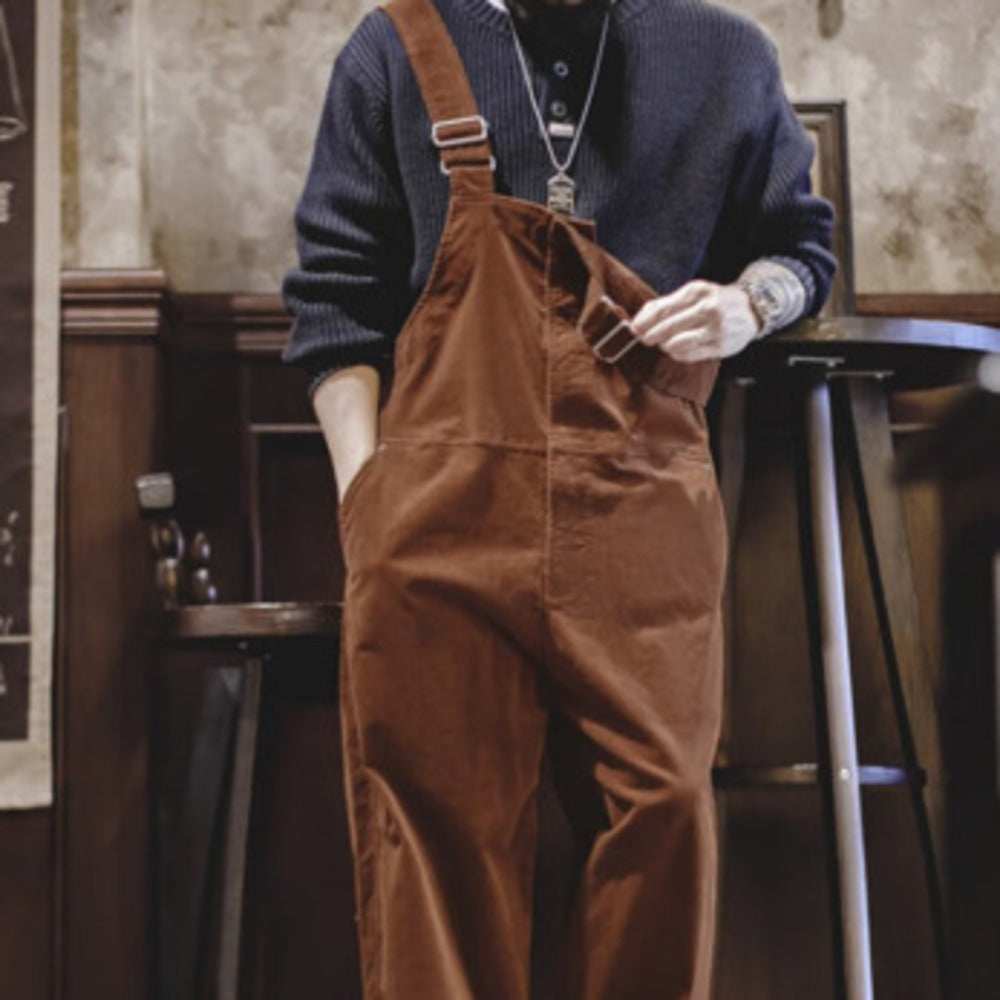 美式燈芯絨背帶褲阿美咔叽寬松直筒吊帶連體褲