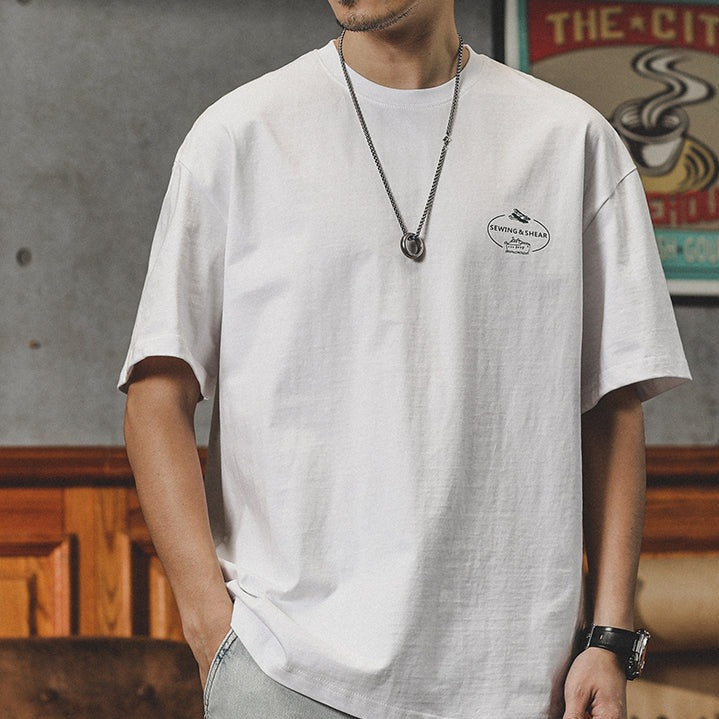 美式白色短袖t恤男夏季寬松大碼純棉潮牌百搭圓領半截袖體恤