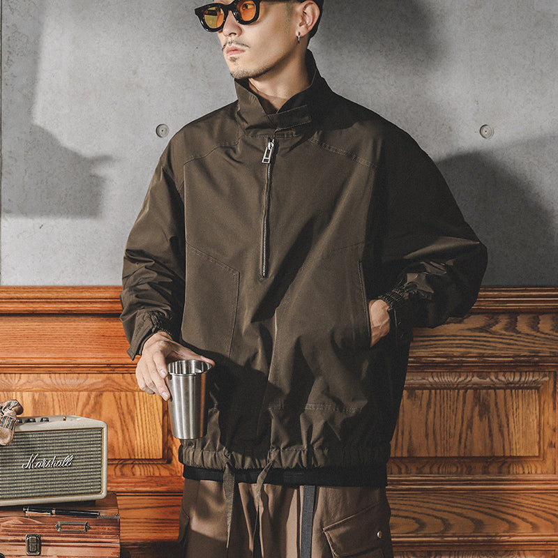 美式衛衣男春秋款半拉鏈套頭沖鋒衣寬松大碼復古工裝夾克外套春秋