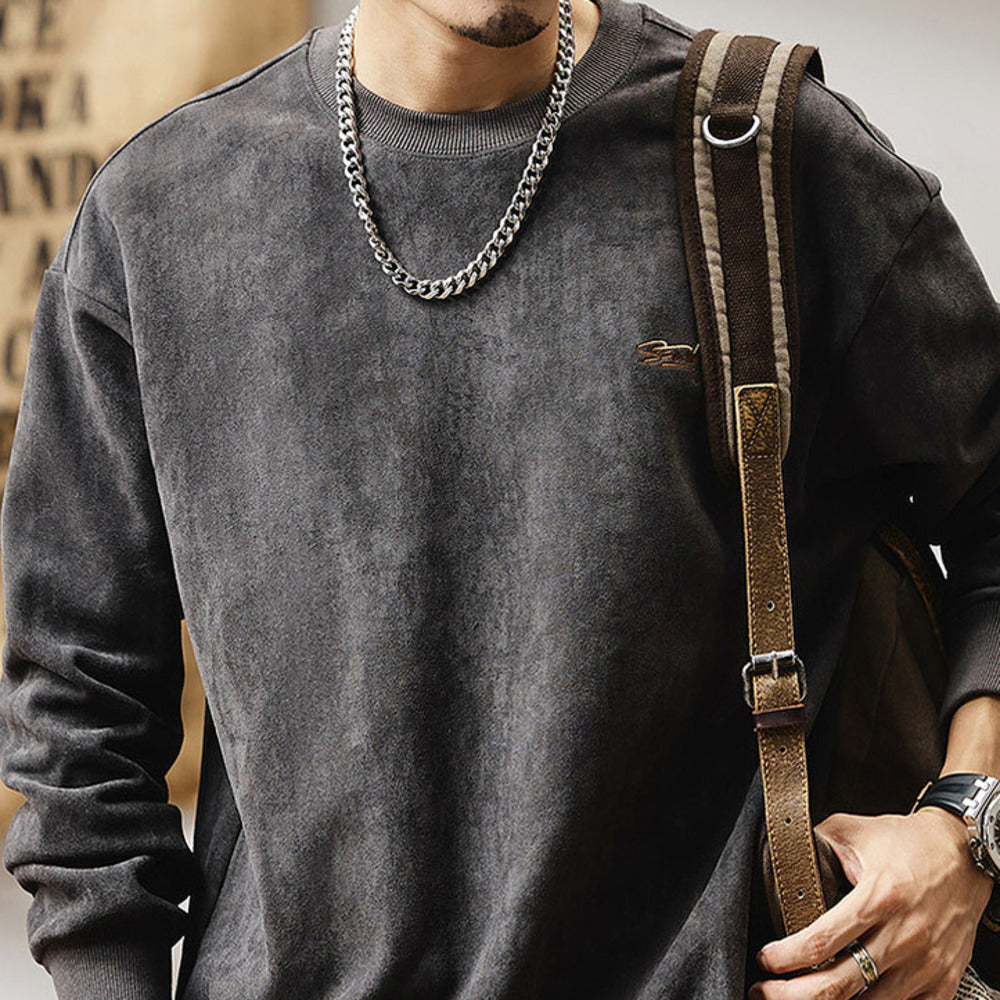 潮牌美式高級感衛衣男春秋季2024新款抓絨上衣休閑套頭衫