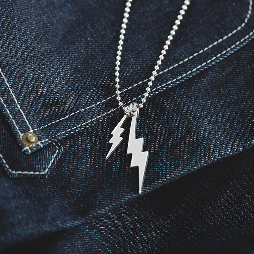 復古小閃電銀吊墜毛衣項鍊掛墜男女