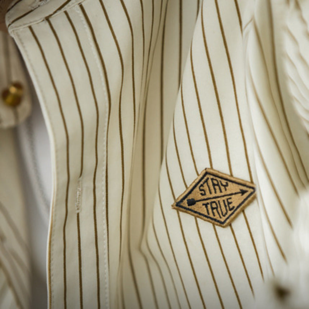 復古豎細條紋立領長袖襯衫寬松廓形棒球襯衣外套