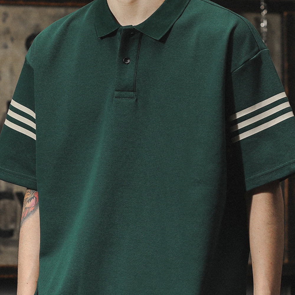 美式復古polo衫男短袖寬松字母印花學院風翻領半袖t恤男夏季新款