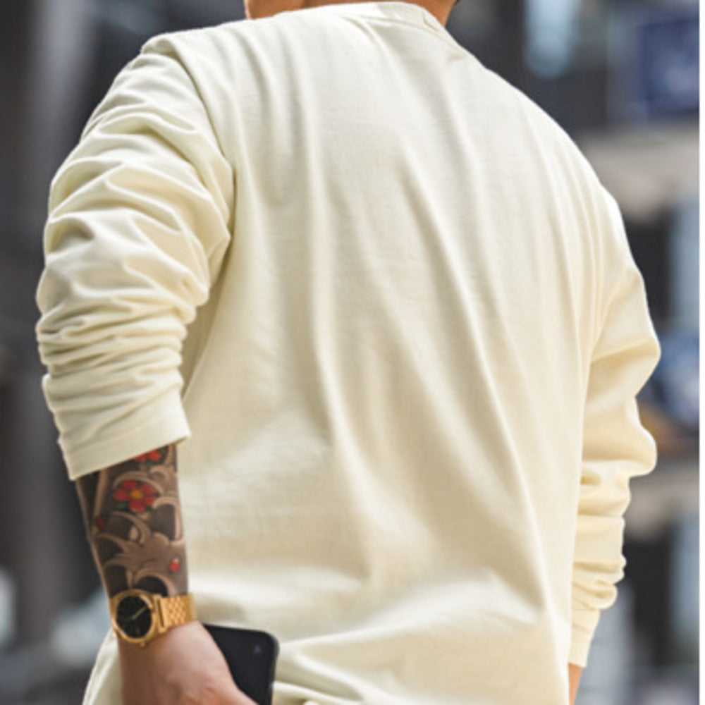 美式300G長袖T恤21支無感印花打底衫