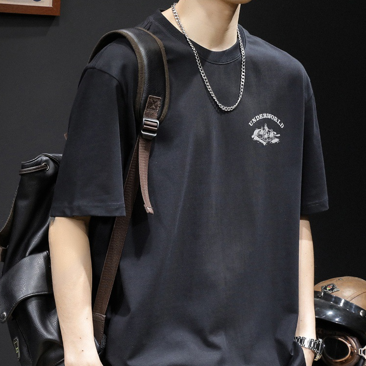 美式t恤短袖男夏季潮牌印花宽松休闲圆领纯棉潮流半截袖衣服