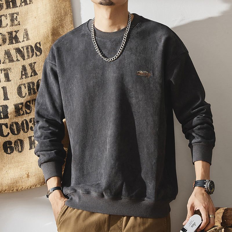 潮牌美式高級感衛衣男春秋季2024新款抓絨上衣休閑套頭衫