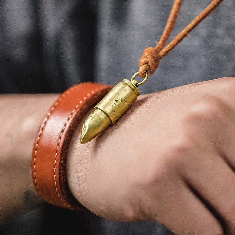 復古黃銅鲨魚子彈頭項鏈吊墜可拆卸刻字掛飾紀念品