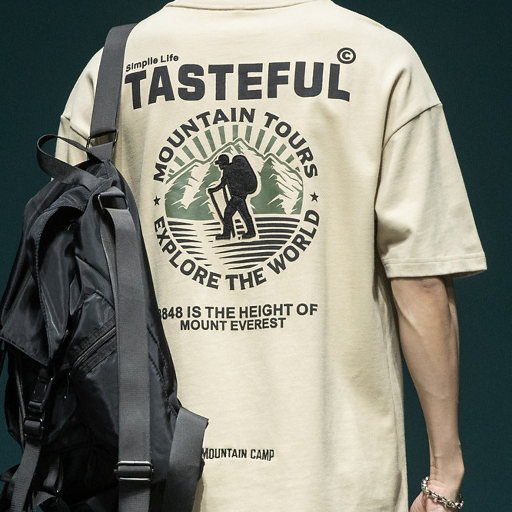 夏季大印花短袖t恤男寬松大碼ins潮流T恤上衣男