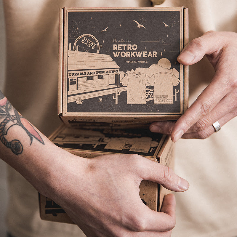 美式復古三本針口袋t恤阿美咔叽棉半袖硬漢短袖