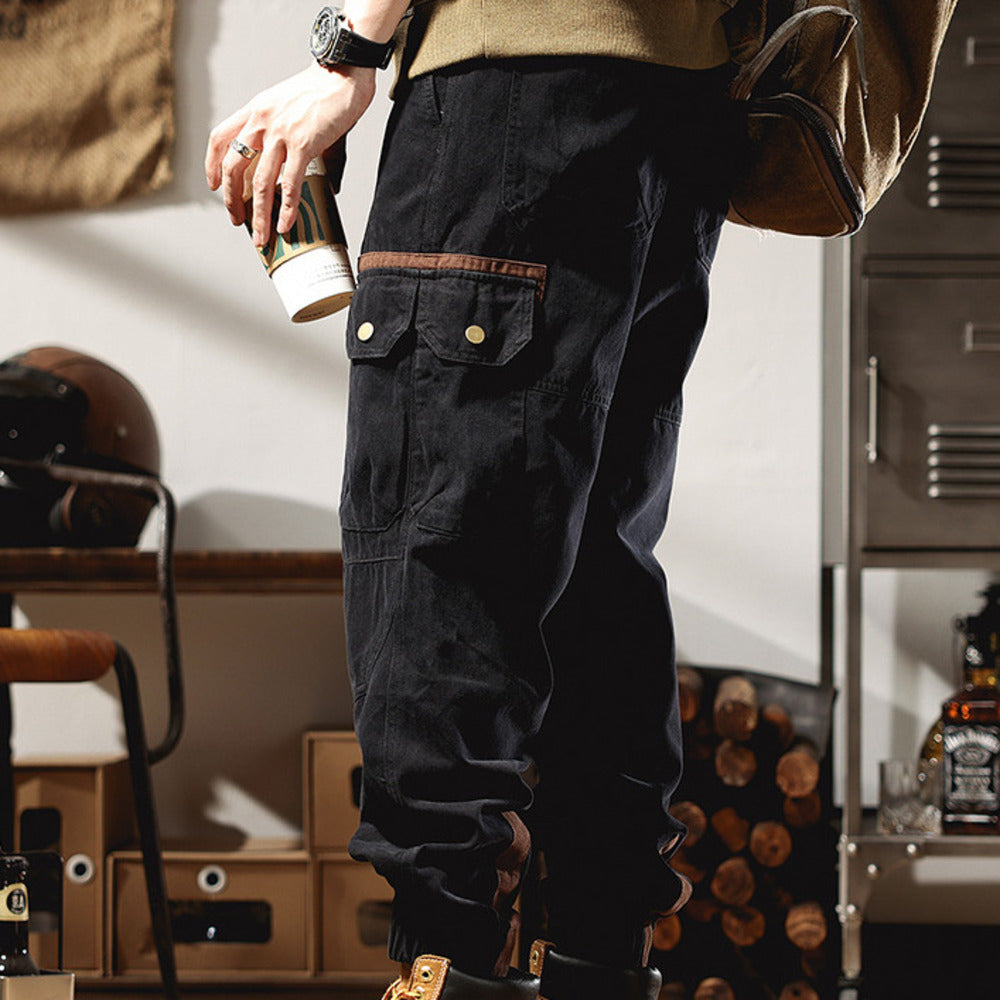 美式復古工裝褲2024年春秋季寬松大碼束腳休閑長褲