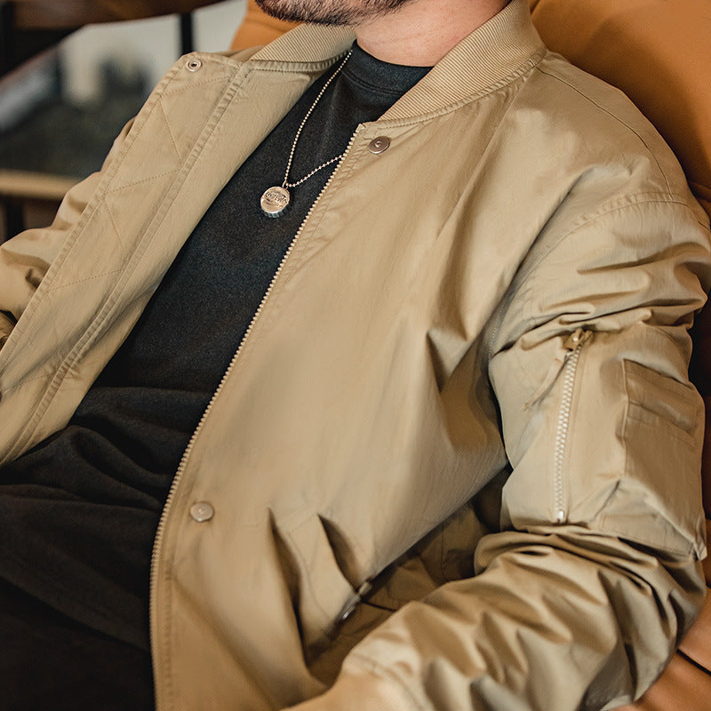 美式空中MA1飛行員夾克卡其色棒球服復古短款外套
