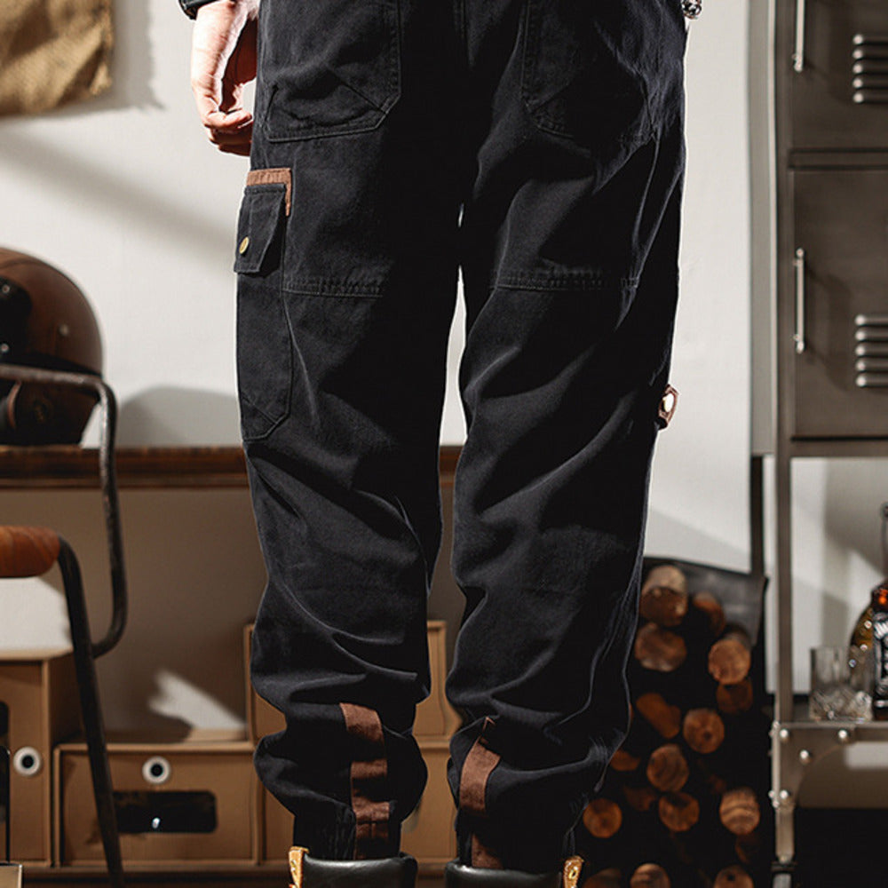 美式工装裤子男士春秋季痞帅宽松大码机能9分束脚裤休闲长裤