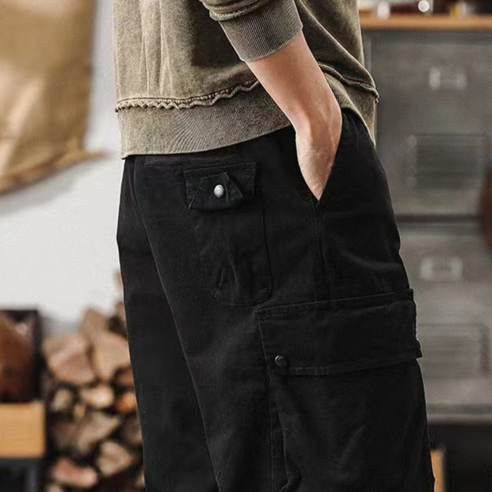 美式復古炸街哈倫褲夏季純色潮牌休閑束腳九分褲