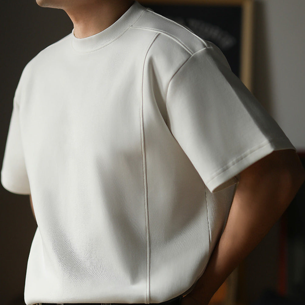 美式復古解構小領口休閑短寬版型液氨空氣棉短袖T恤