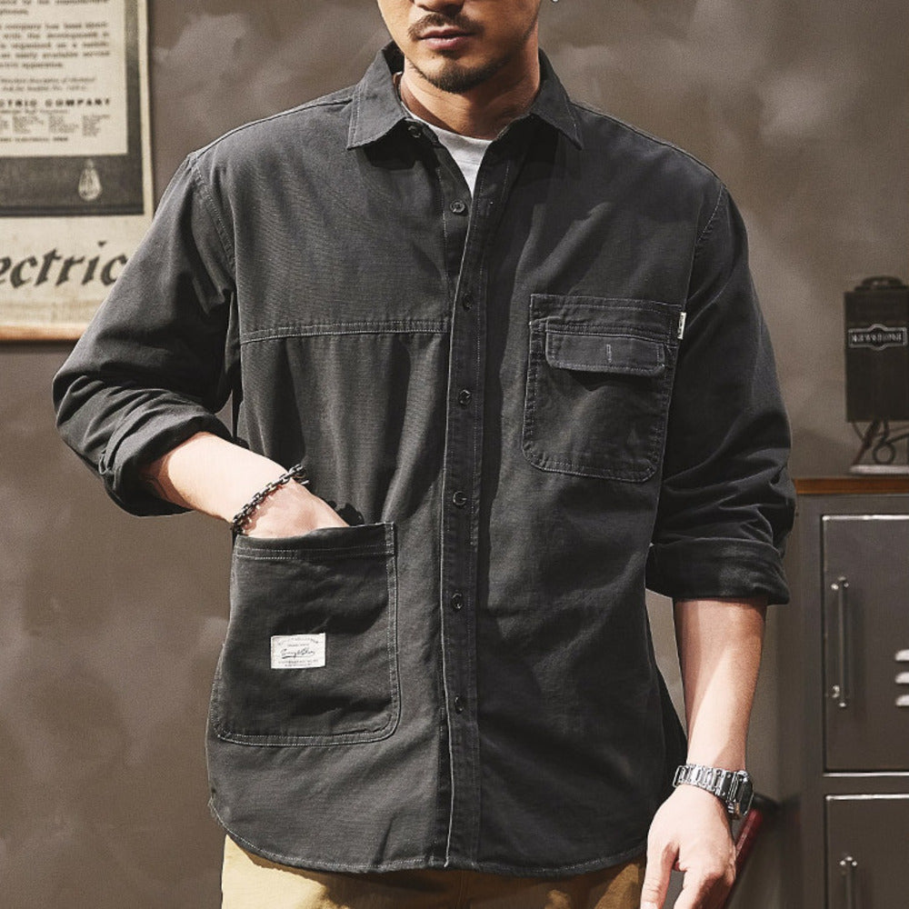 美式工裝復古高級感通勤襯衣阿美咔叽外套機能夾克