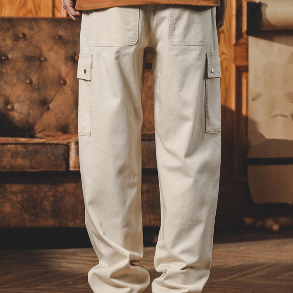 復古直筒工裝褲男潮牌寬松闊腿褲子男款休閑長褲春秋季美式滑板褲