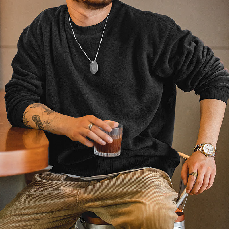 復古圓領衛衣搖粒絨內搭秋冬保暖長袖加厚外套