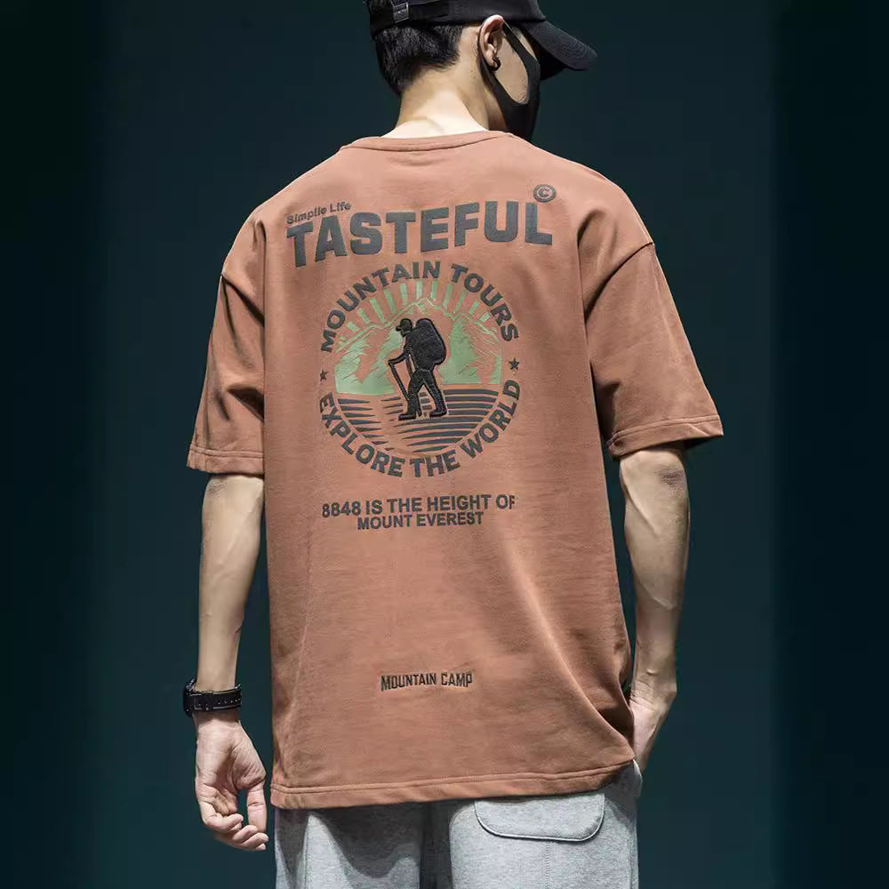 夏季大印花短袖t恤男寬松大碼ins潮流T恤上衣男