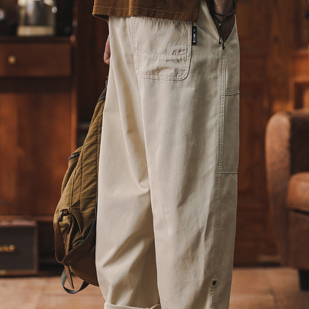 美式工裝褲子男潮牌春季寬松闊腿九分直筒褲復古休閑長褲